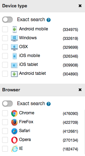 filter by device type and browser on spyover