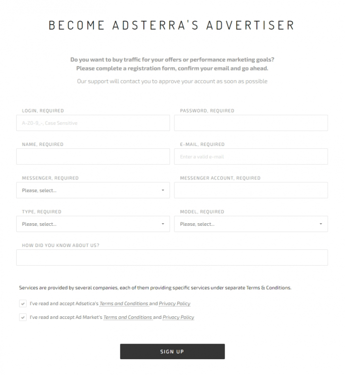 adsterra signup page