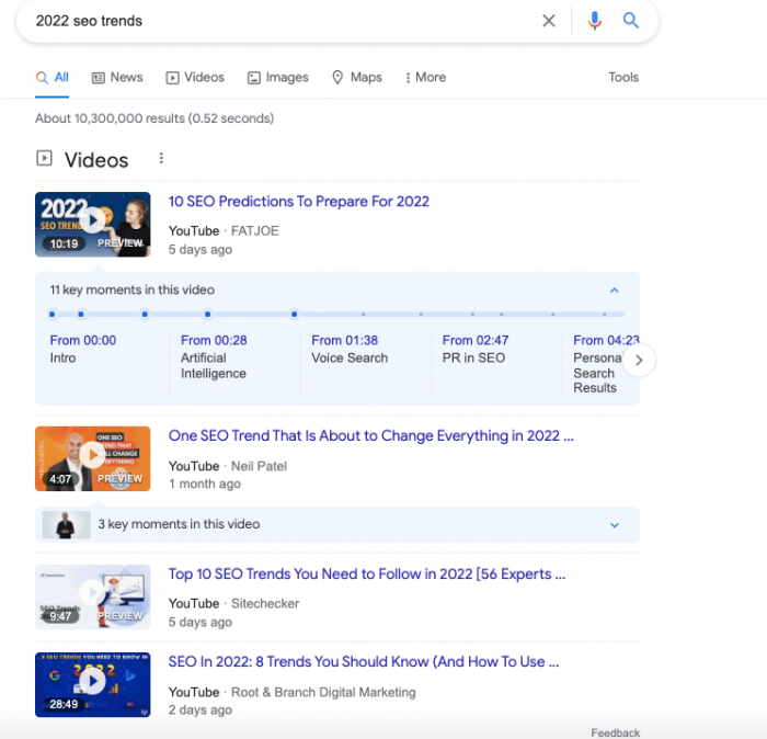 2022 seo trends google results