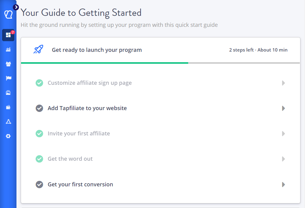 guide to get started with tapfiliate