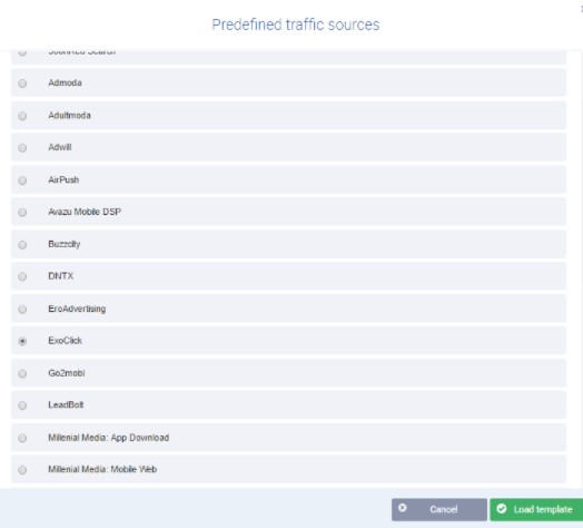 voluum predefined traffic sources